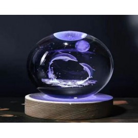 LAMPARA DE NOCHE 3D BOLA D/CRISTAL DELFINES LED838
