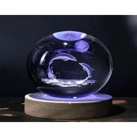 LAMPARA DE NOCHE 3D BOLA D/CRISTAL DELFINES LED838