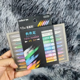SET DE PLUMONES COLORES METALICOS 10PZ DOBLE PUNTA