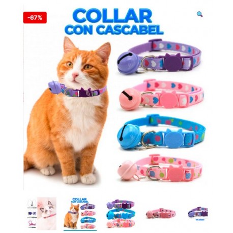 COLLAR AJUSTABLE PARA MASCOTA CON DISEÑO ESTAMPADO Y CASCABEL