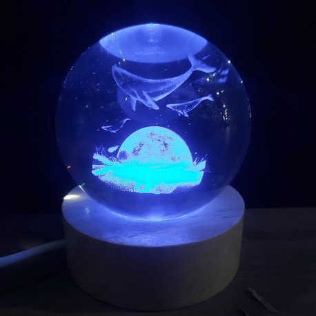 LAMPARA DE NOCHE 3D BOLA D/CRISTAL DELFIN AZUL LED827