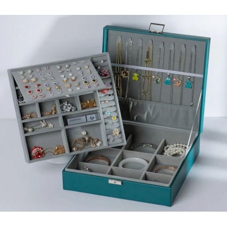 ALHAJERO JOYERO ESTUCHE ORGANIZADOR 2 NIVEL VERDE PINO R1022